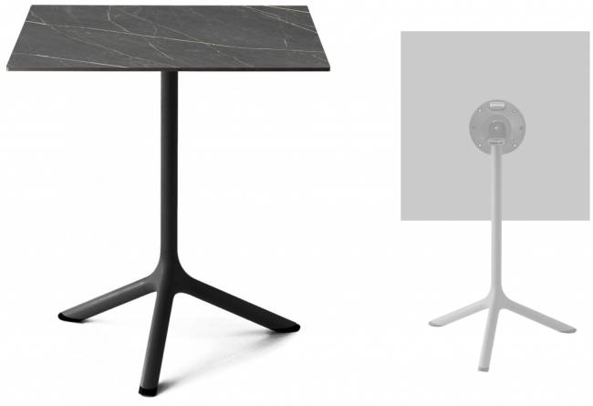 Стол ламинированный обеденный складной Tripe Folding черный, черный мрамор Сахара 600х600х740 мм