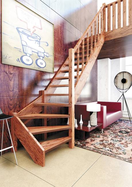 Деревянная межэтажная лестница ЛЕС-07 2693-2900 проем 2550-830, Сосна