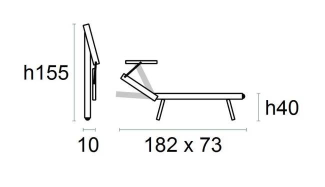Шезлонг-лежак металлический 501 серебристый 1820х730х400 мм Шезлонг-лежак металлический 501 серебристый 1820х730х400 мм