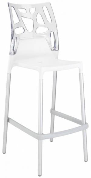 Стул пластиковый барный Ego-Rock Bar сатинированный алюминий, белый, прозрачный 480х540х1130 мм