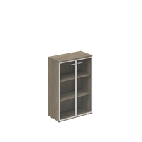 WN.801.OD.AL / Шкаф средний 800х400х1200 со стеклом, з.ст HDF / дуб темный, алюминиевая рамка, стекло прозрачное