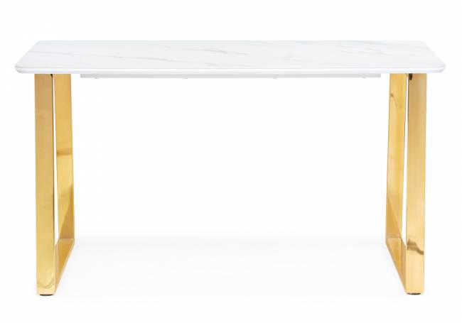 Керамический стол Селена 2 140х80х77 белый мрамор / золото