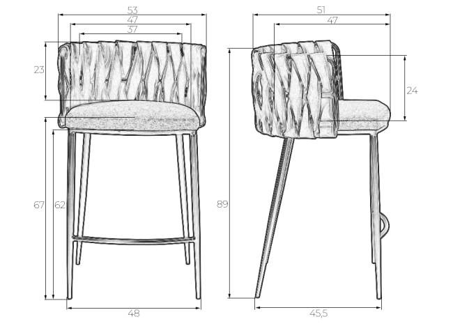 Набор 4 шт Стул полубарный DOBRIN AMELIA COUNTER, серая ткань (F-48), темно-серый винтажный PU (MF-12)