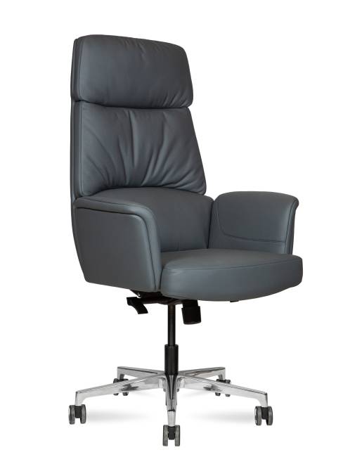 Кресло офисное / Бонно / Bonno / серая кожа / алюминиевая база