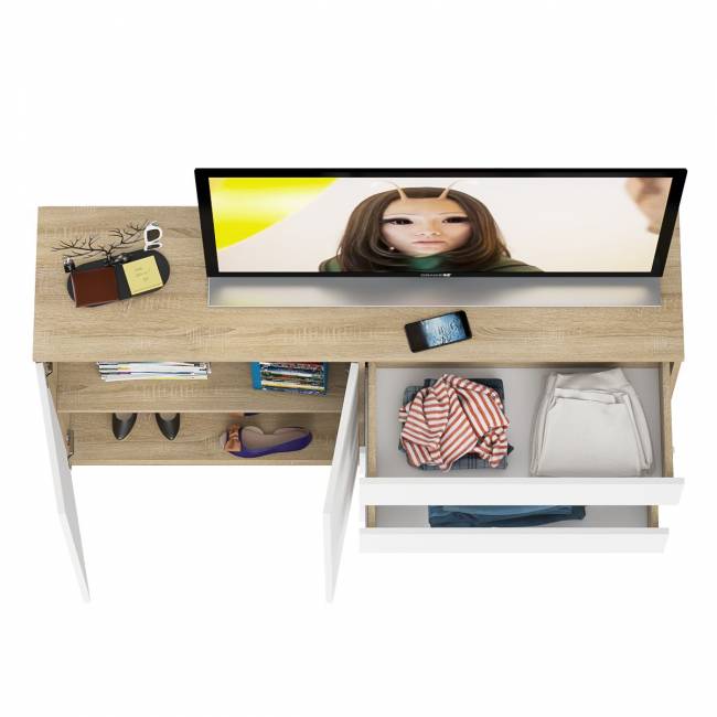 Комод широкий на четыре ящика и две дверки Мори МК1600.1 цвет дуб сонома/белый