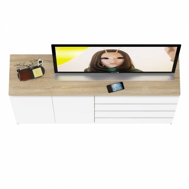 Комод широкий на четыре ящика и две дверки Мори МК1600.1 цвет дуб сонома/белый