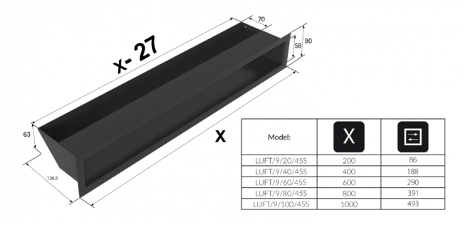 Решетка Kratki Люфт графитовая 9x60