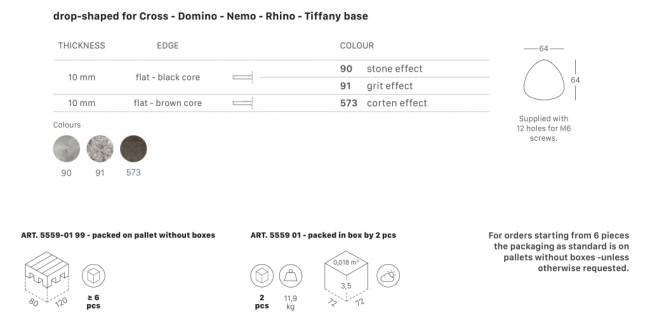 Столешница каплевидная Compact Laminate для подстолья Nemo, Domino, Tiffany, Cross, Rhino зернистый 640х640х10 мм Столешница каплевидная Compact Laminate для подстолья Nemo, Domino, Tiffany, Cross, Rhino зернистый 640х640х10 мм