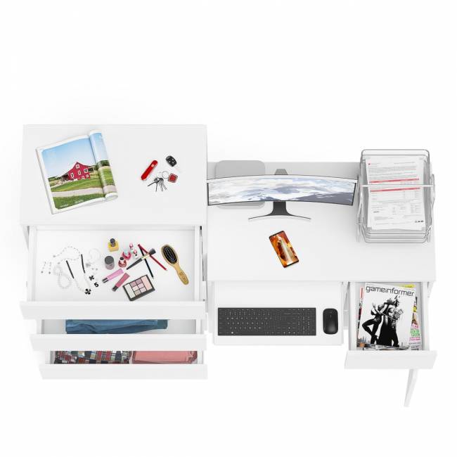 Компьютерный стол дверка и ящик справа МС-1 и комод высокий на 5-ть ящиков Мори цвет белый