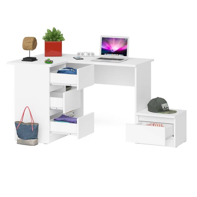 Компьютерный стол угловой Мори МС-16 левый и тумбочка на 400 цвет белый