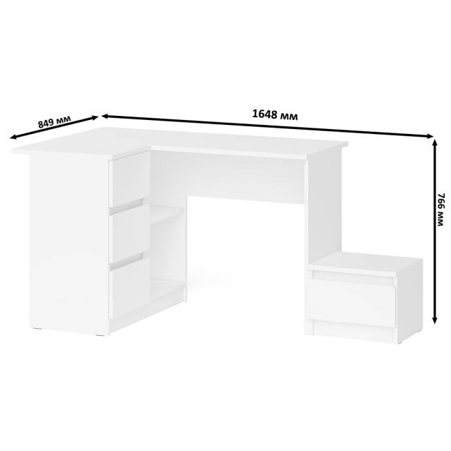 Компьютерный стол угловой Мори МС-16 левый и тумбочка на 400 цвет белый