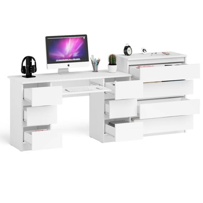 Комод 800 4-ре ящика Мори и двухтумбовый компьютерный стол МС-2 цвет белый