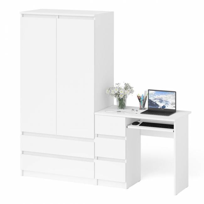 Стол компьютерный с тремя ящиками слева и шкаф-комод МШ900 три ящика и две двери Мори цвет белый