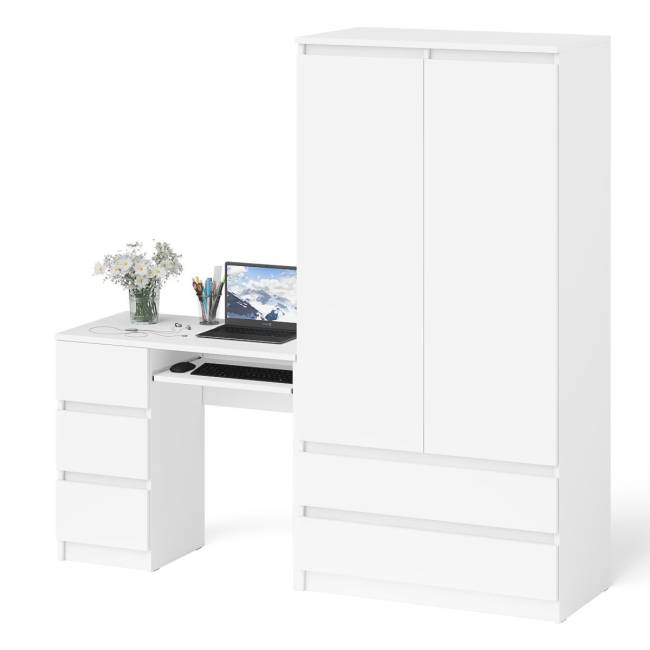 Стол компьютерный с тремя ящиками слева и шкаф-комод МШ900 три ящика и две двери Мори цвет белый