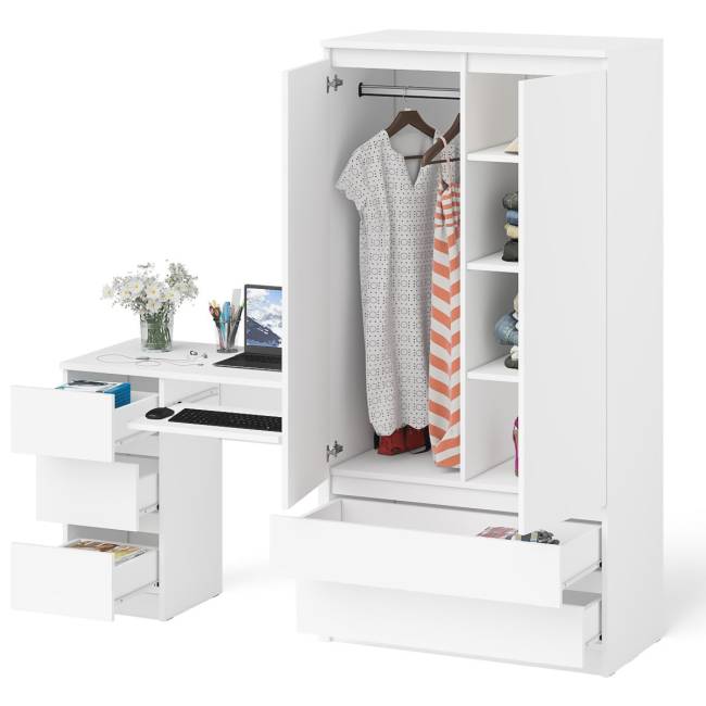 Стол компьютерный с тремя ящиками слева и шкаф-комод МШ900 три ящика и две двери Мори цвет белый