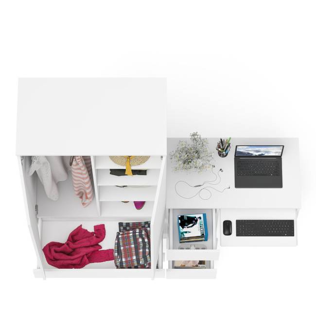 Стол компьютерный с тремя ящиками слева и шкаф-комод МШ900 три ящика и две двери Мори цвет белый