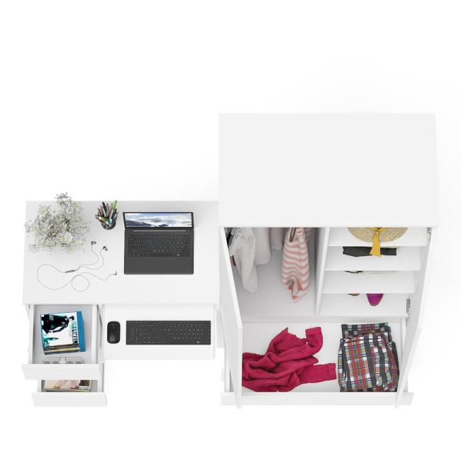 Стол компьютерный с тремя ящиками слева и шкаф-комод МШ900 три ящика и две двери Мори цвет белый