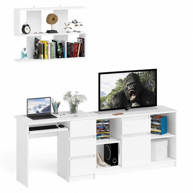 Стол компьютерный три правых выдвижных ящика Мори МС-6 с верхней полкой и тумбой 1204 цвет белый