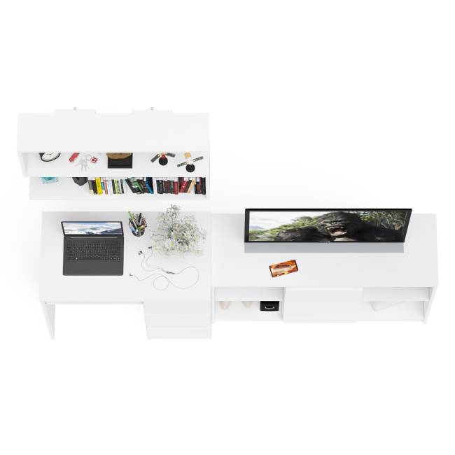 Стол компьютерный три правых выдвижных ящика Мори МС-6 с верхней полкой и тумбой 1204 цвет белый