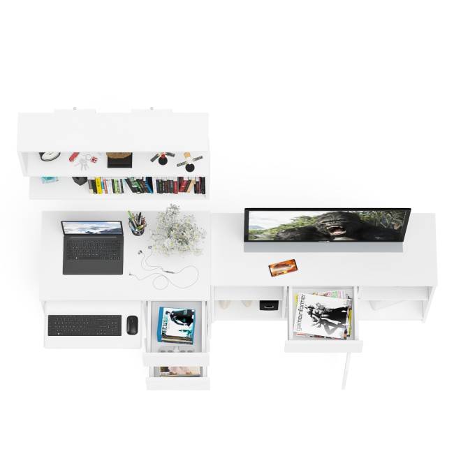 Стол компьютерный три правых выдвижных ящика Мори МС-6 с верхней полкой и тумбой 1204 цвет белый