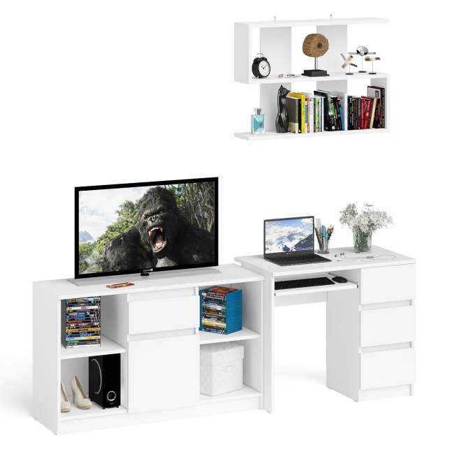 Стол компьютерный три правых выдвижных ящика Мори МС-6 с верхней полкой и тумбой 1204 цвет белый