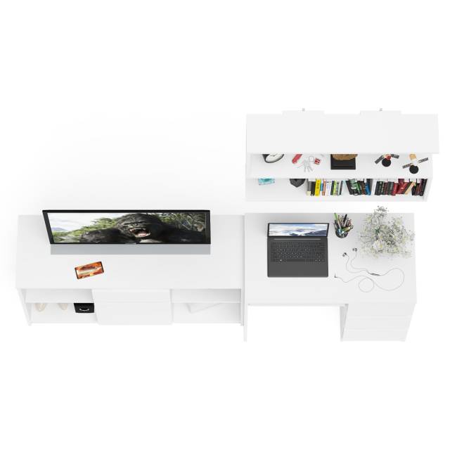 Стол компьютерный три правых выдвижных ящика Мори МС-6 с верхней полкой и тумбой 1204 цвет белый