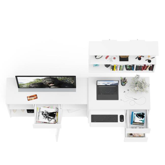 Стол компьютерный три правых выдвижных ящика Мори МС-6 с верхней полкой и тумбой 1204 цвет белый