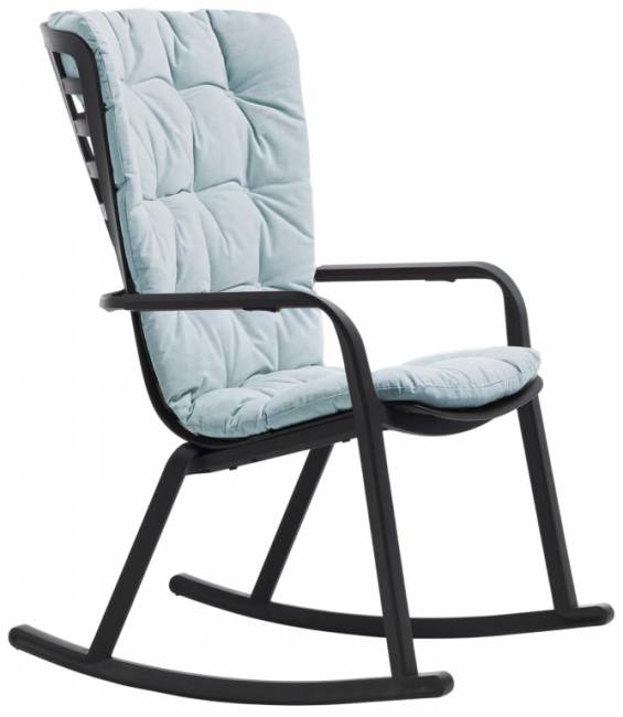 Кресло-качалка пластиковое с подушкой Folio антрацит, голубой 720х810-925х1190-1125 мм