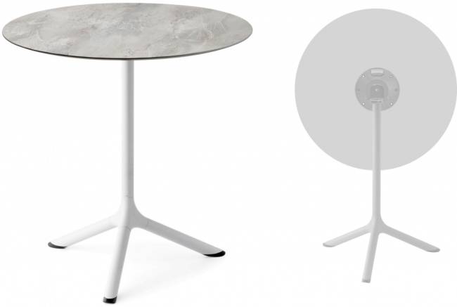 Стол ламинированный обеденный складной Tripe Folding белый, каменный Ø700х740 мм