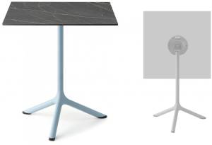 Стол ламинированный обеденный складной Tripe Folding голубой, черный мрамор Сахара 600х600х740 мм