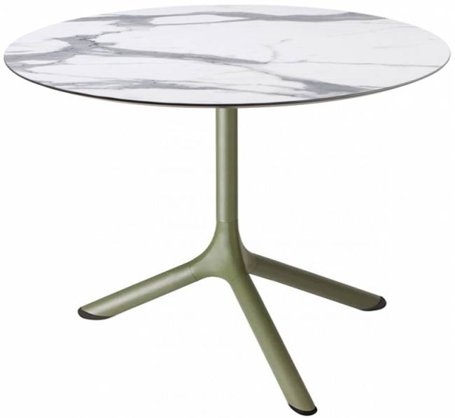 Столик ламинированный кофейный Tripe оливковый, белый мрамор Каррара Ø700х510 мм Столик ламинированный кофейный Tripe оливковый, белый мрамор Каррара Ø700х510 мм