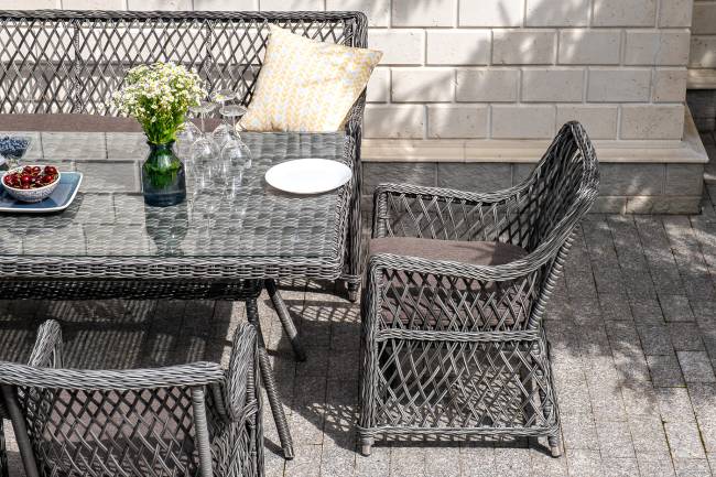 "Катания" обеденная группа плетеная на 6 персон, цвет графит