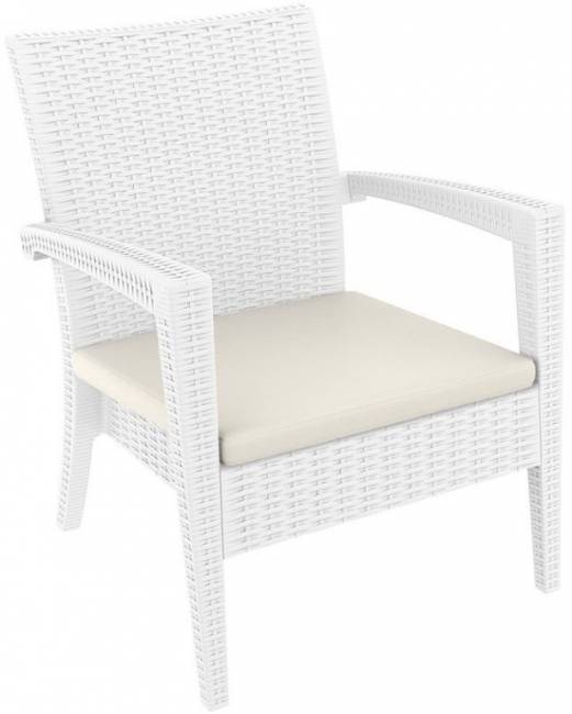 Кресло пластиковое плетеное с подушкой Miami Lounge Armchair белый 720х760х890 мм Кресло пластиковое плетеное с подушкой Miami Lounge Armchair белый 720х760х890 мм