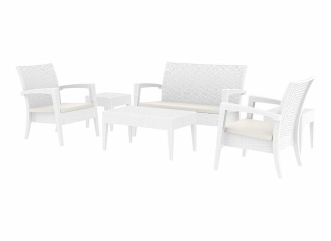 Кресло пластиковое плетеное с подушкой Miami Lounge Armchair белый 720х760х890 мм Кресло пластиковое плетеное с подушкой Miami Lounge Armchair белый 720х760х890 мм
