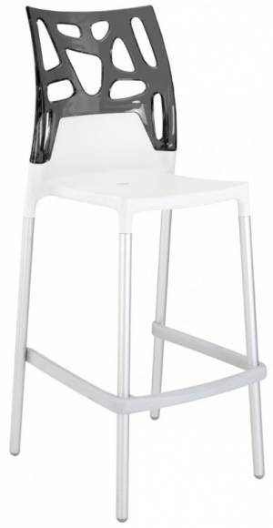 Стул пластиковый барный Ego-Rock Bar сатинированный алюминий, белый, дымчатый 480х540х1130 мм