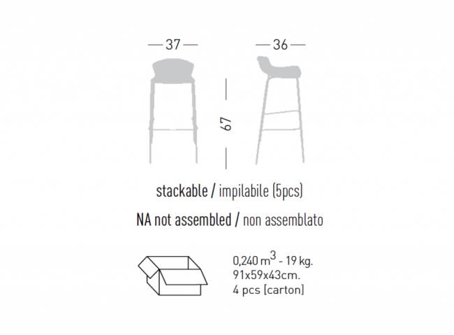 Стул пластиковый полубарный Easy 67 370х360х670 мм
