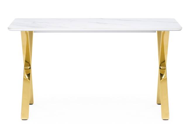 Керамический стол Селена 3 140х80х77 белый мрамор / золото