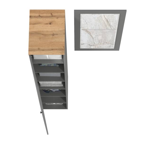 Шкаф-пенал с зеркалом Остин цвет серый графит/дуб крафт золотой