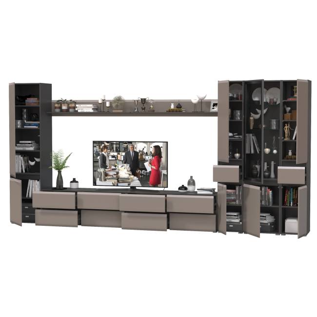 Сидней стенка модульная № 113 цвет антрацит/МДФ веллюто капучино