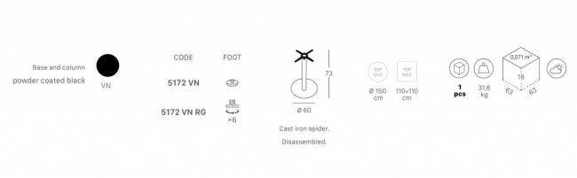 Подстолье металлическое Tiffany XL черный Ø600х730 мм