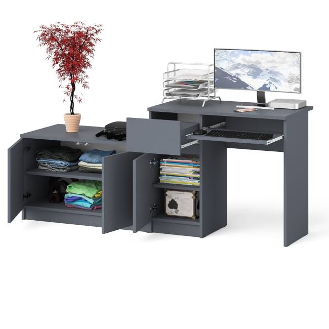 Компьютерный стол ящик и дверка Мори МС-1 левый с широкой тумбой 900 цвет графит