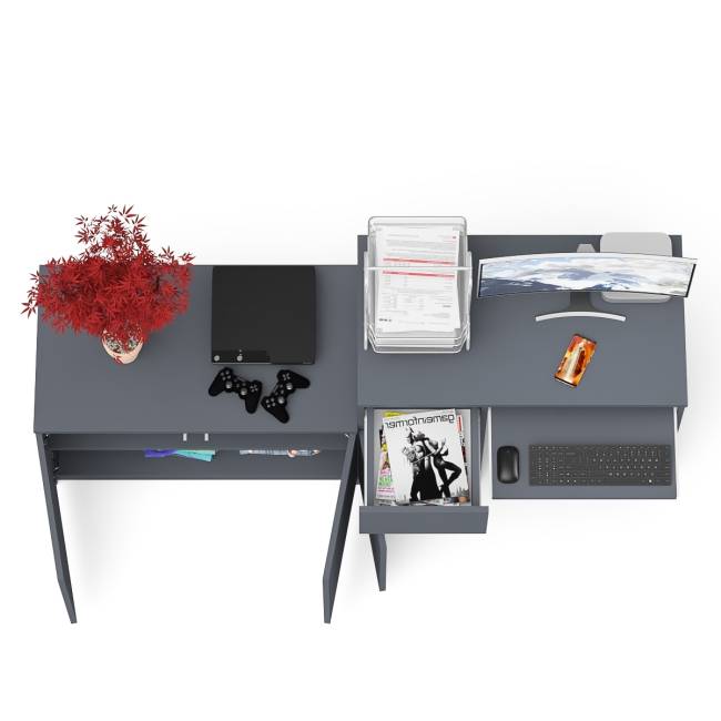 Компьютерный стол ящик и дверка Мори МС-1 левый с широкой тумбой 900 цвет графит