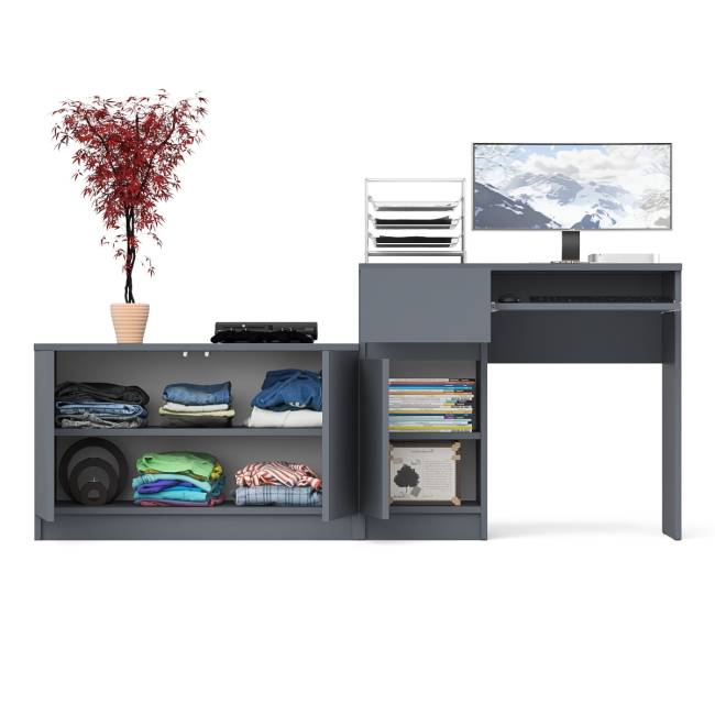 Компьютерный стол ящик и дверка Мори МС-1 левый с широкой тумбой 900 цвет графит