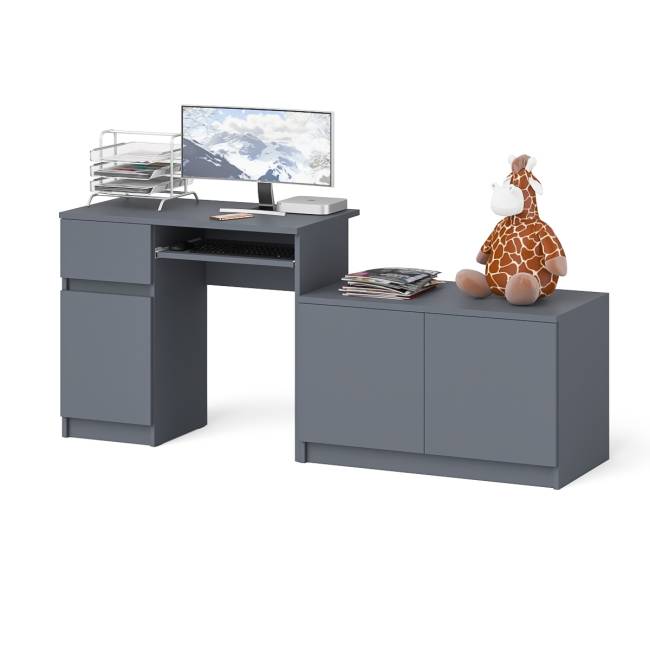 Компьютерный стол ящик и дверка Мори МС-1 левый с широкой тумбой 900 цвет графит