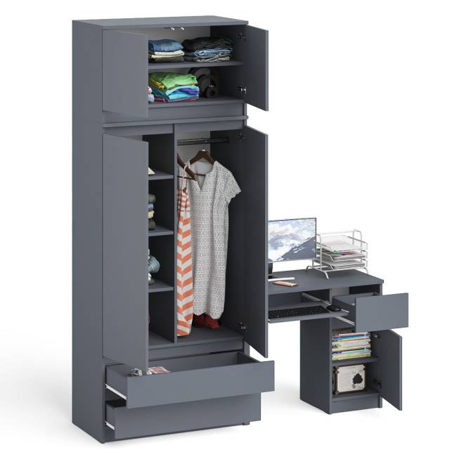 Стол компьютерный МС-1 правый со шкафом на 900 с антресолью Мори цвет графит