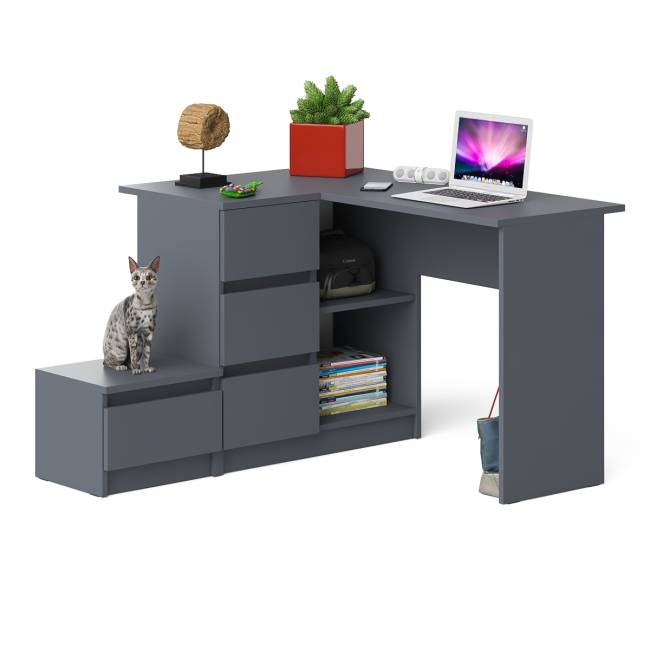 Компьютерный стол угловой Мори МС-16 левый и тумбочка на 400 цвет графит