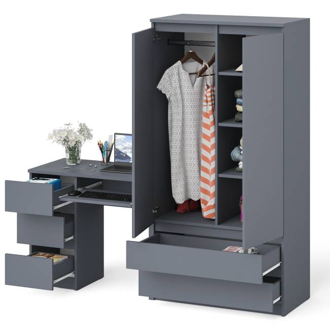 Стол компьютерный с тремя ящиками слева и шкаф-комод МШ900 три ящика и две двери Мори цвет графит