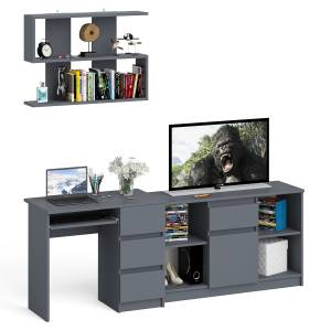 Стол компьютерный три правых выдвижных ящика Мори МС-6 с верхней полкой и тумбой 1204 цвет графит