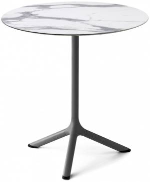 Стол ламинированный обеденный Tripe антрацит, белый мрамор Каррара Ø700х740 мм