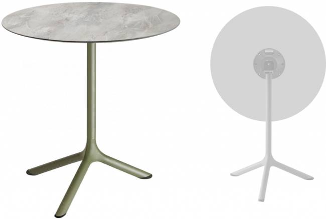 Стол ламинированный обеденный складной Tripe Folding оливковый, каменный Ø700х740 мм